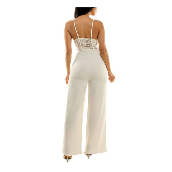 ALMOST FAMOUS Womens Ivory Spaghetti Strap Cami Wide Leg Jumpsuit XL - Picture 2 of 3